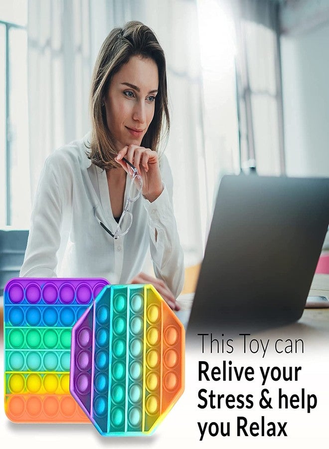 آرت بي لعبة ArtBee Rainbow Pop Fidget Toy، لعبة Push Pop Bubble Fidget Sensory للأطفال والكبار، لعبة Fidget Popper لتخفيف التوتر - 4 أشكال Fidget Poppers الحسية - دائرة، مربع، مثمن، قلب (قوس قزح نيون) - Image 5